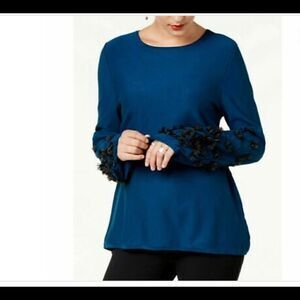 Alfani 3-D Embellished Sweater Teal XL